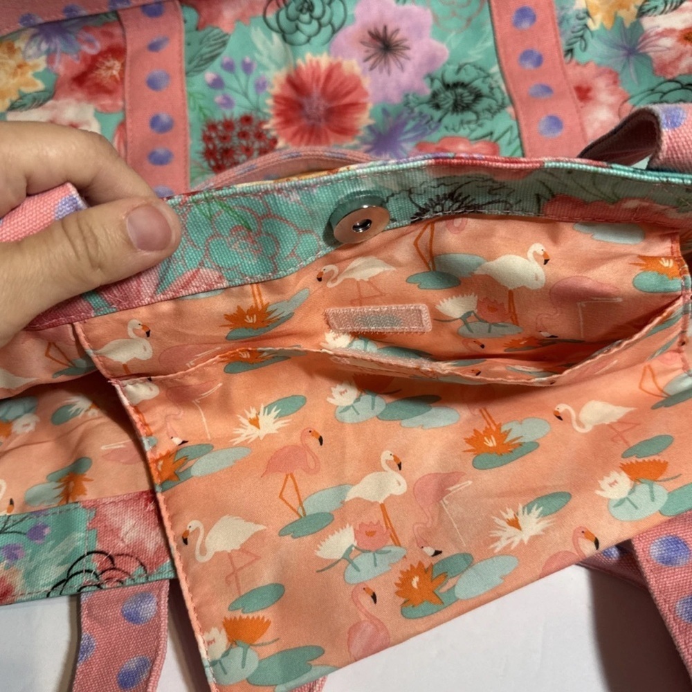 MATILDA JANE Relaxing Sunshine Pink Floral & Dots Oversize Tote Bag 19” Wide - Picture 7 of 16